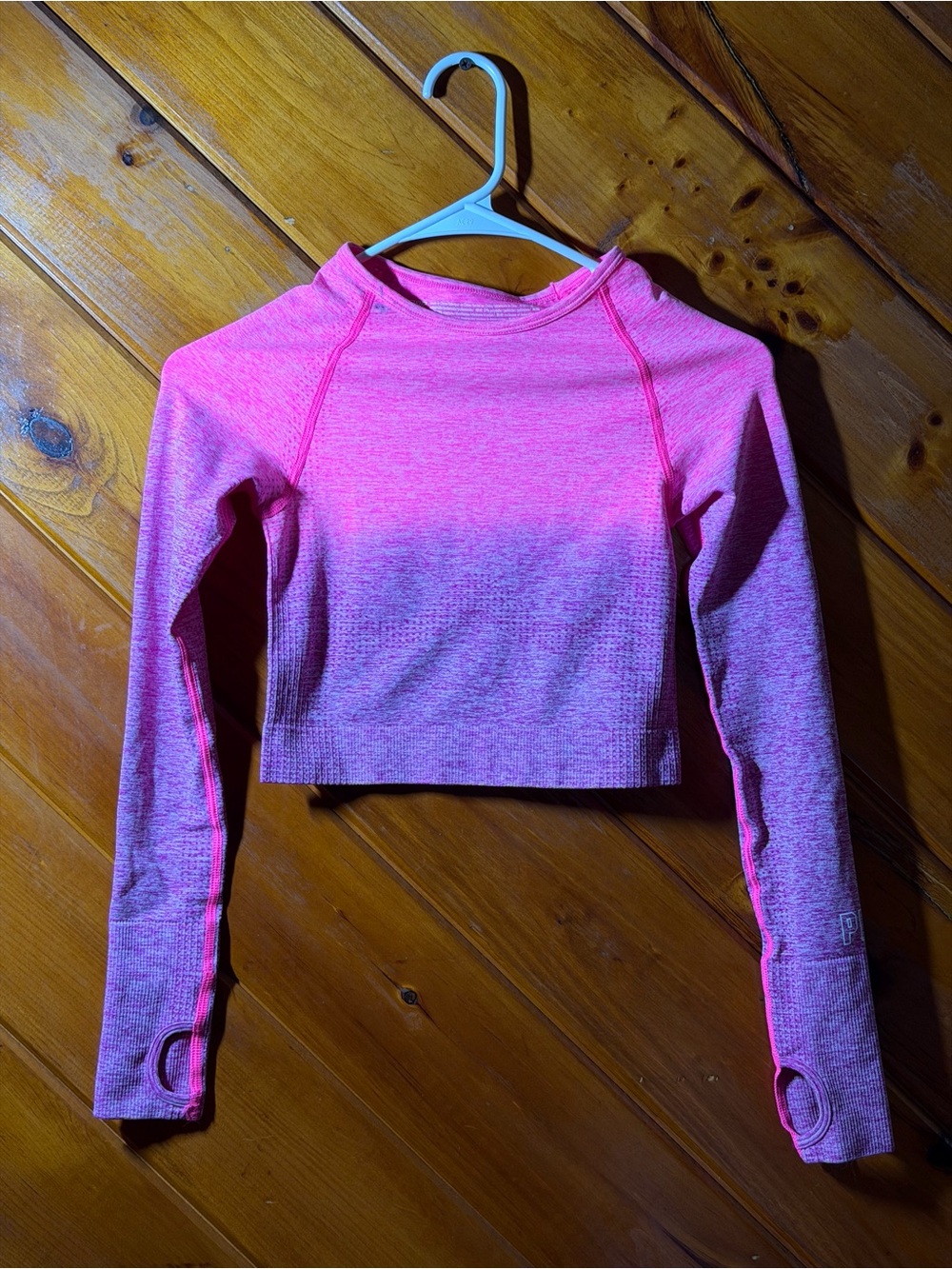 PINK Victoria's Secret Heathered Hot Pink Long Sleeve Crop Top